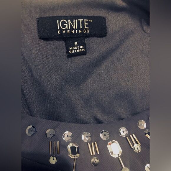 NWT Ignite Evening 2 Piece Purple/Eggplant Chiffon Rhinestones Dress & Cardigan - Picture 9 of 10